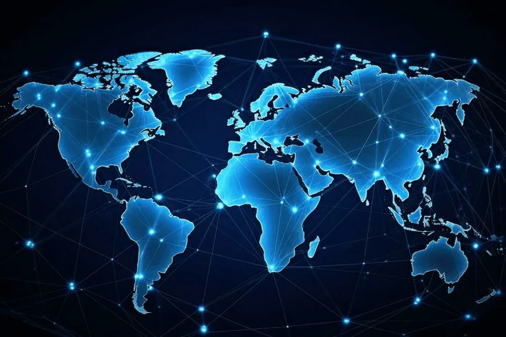 wereldkaart met wereldwijd IPTV netwerk en servers