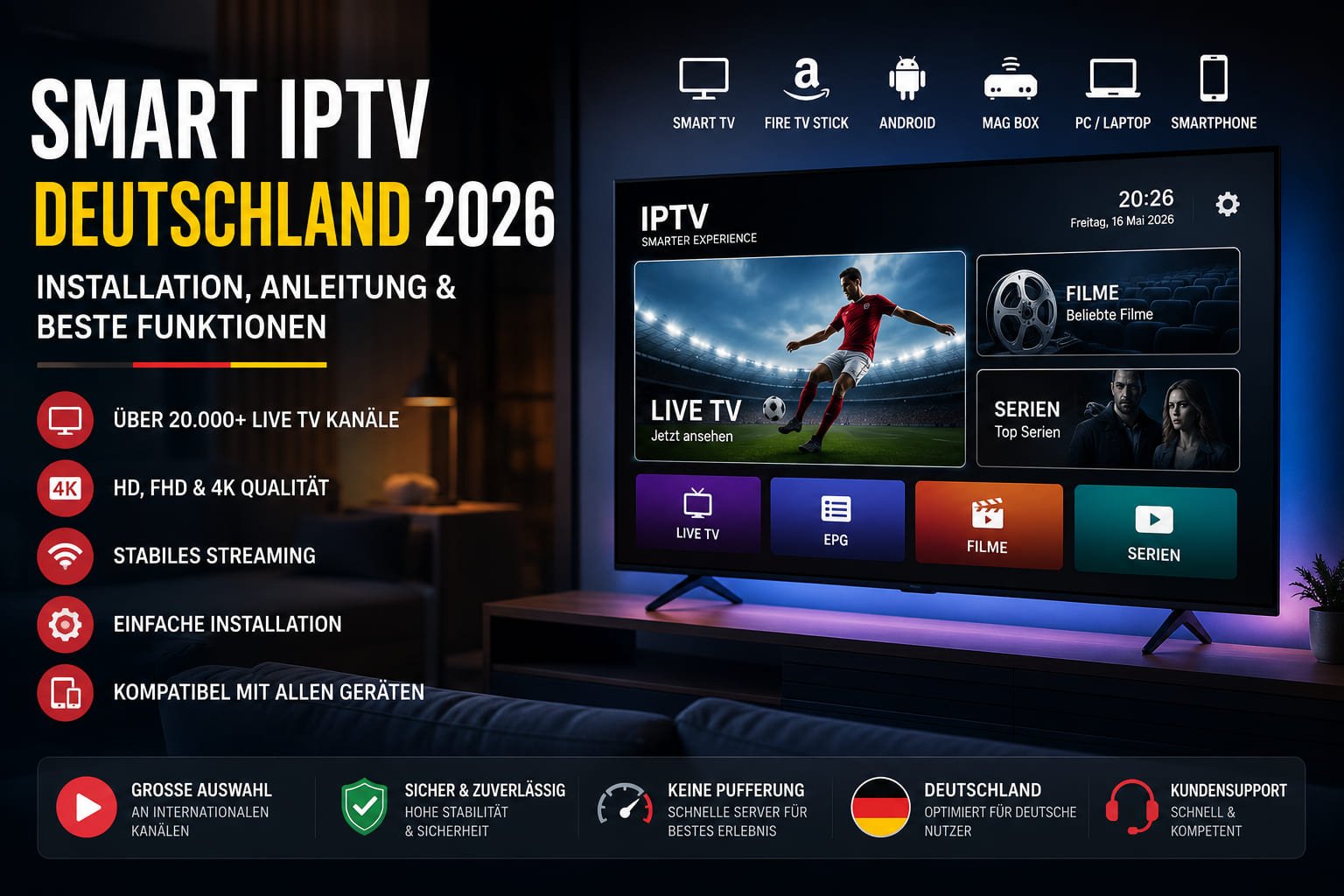 Smart IPTV Deutschland 2026 Installation und Anleitung für Smart TV, Fire TV Stick und Android Geräte